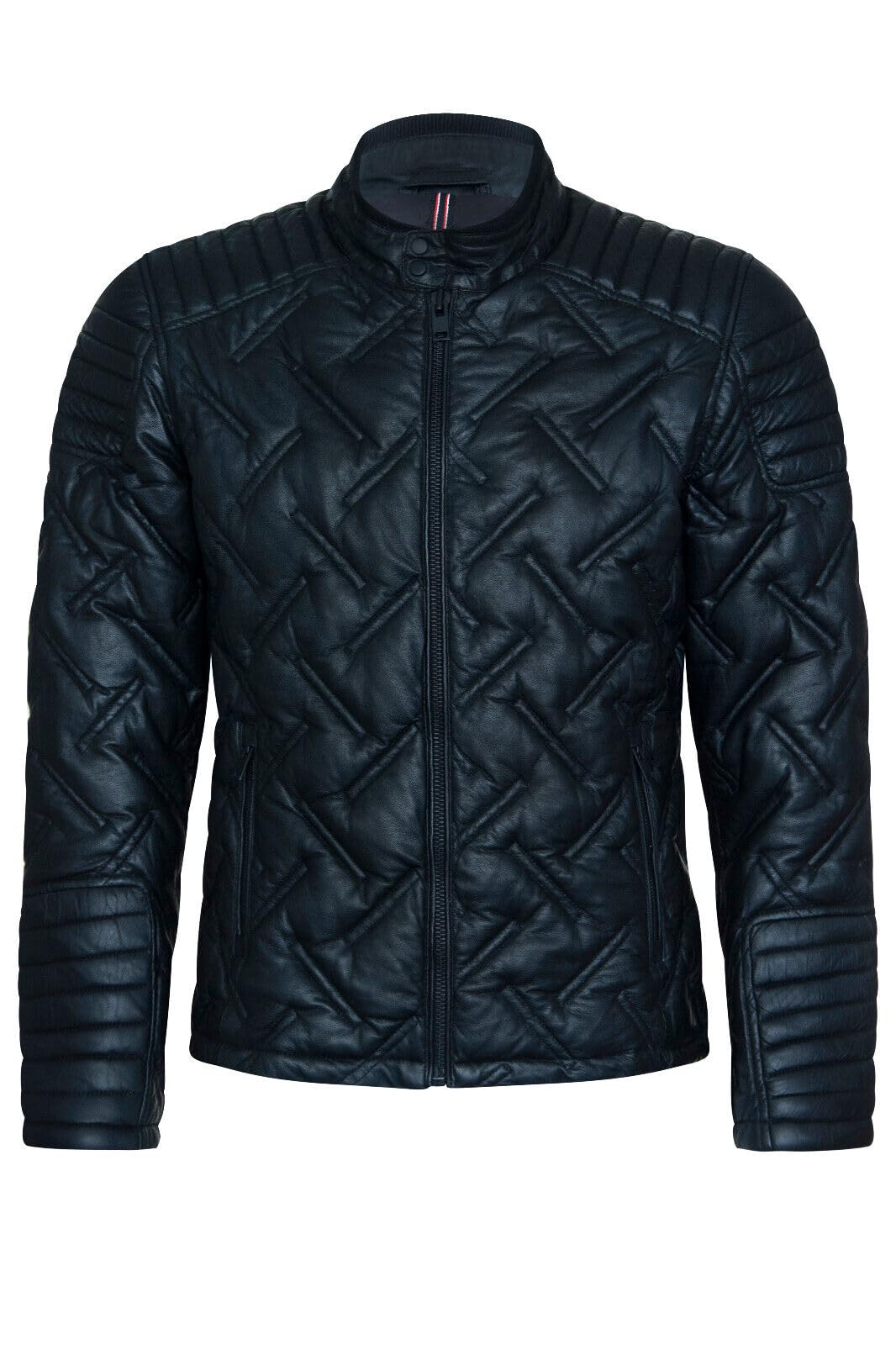 Men's Black Puffer Leather Quilted Warm Lambskin Jacket