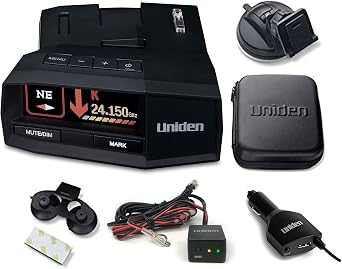 UNIDEN R8 Extreme Long-Range Radar/Laser Detector, Dual-Antennas Front & Rear Detection w/Directional Arrows & RDA-HDWKT Smart Hardwire Kit with Mute/Mark Button, LED Alert & Power LED