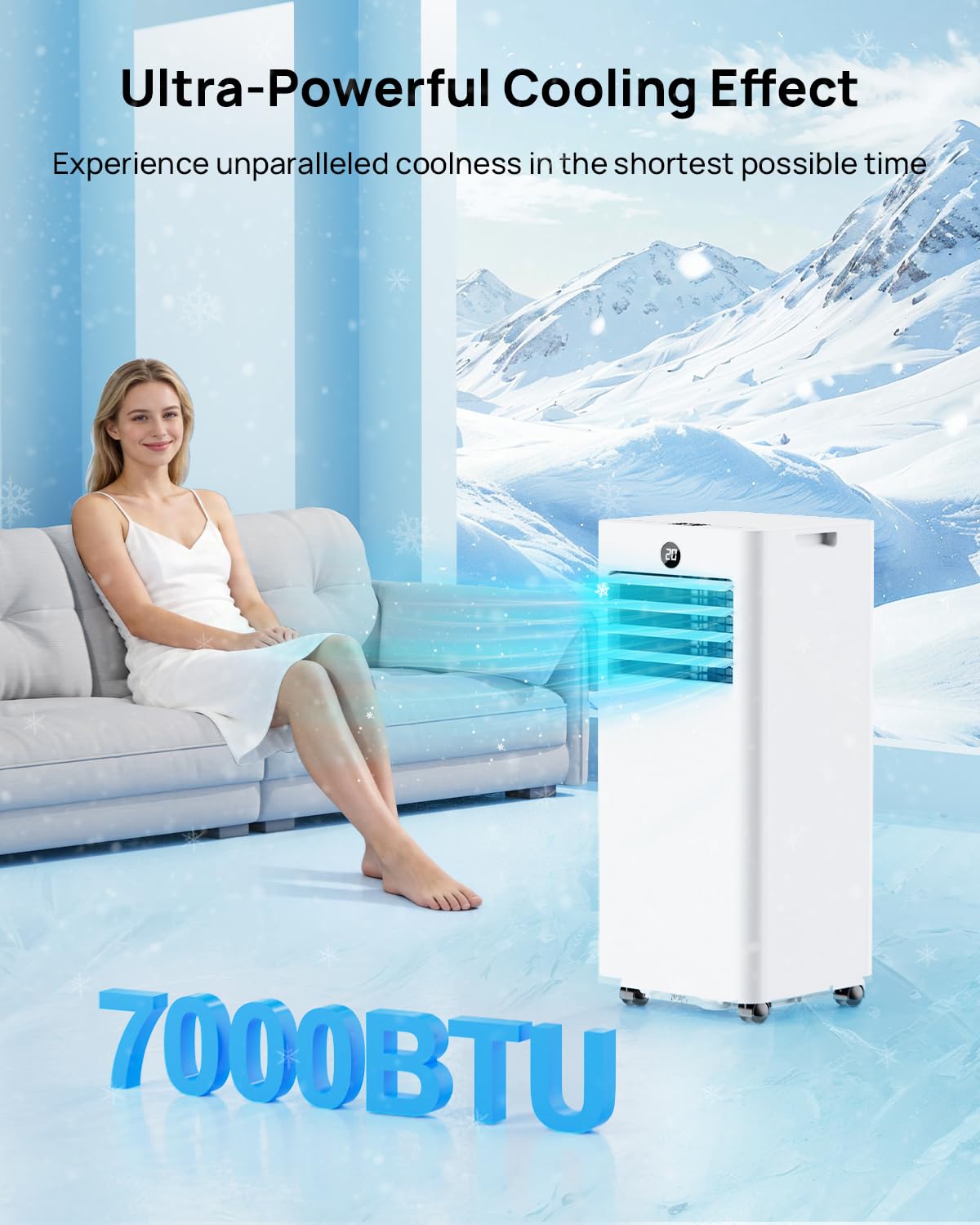 Condizionatore Portatile 7000BTU, 4 IN 1 Climatizzatore Portatile con Raffrescamento Ventilazione Deumidificazione Silenzioso, Timer 24H, Basso Consumo, Kit di Installazione, per Casa Ufficio Camere