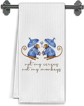 Chinoiserie Monkey Mahjong Cocktail Kitchen Towels, Not My Circus Not My Monkeys Dish Tea Towels for Kitchen Decor,Monkey Gifts Decorative Hand Towels for Bathroom, 16X24 Inch