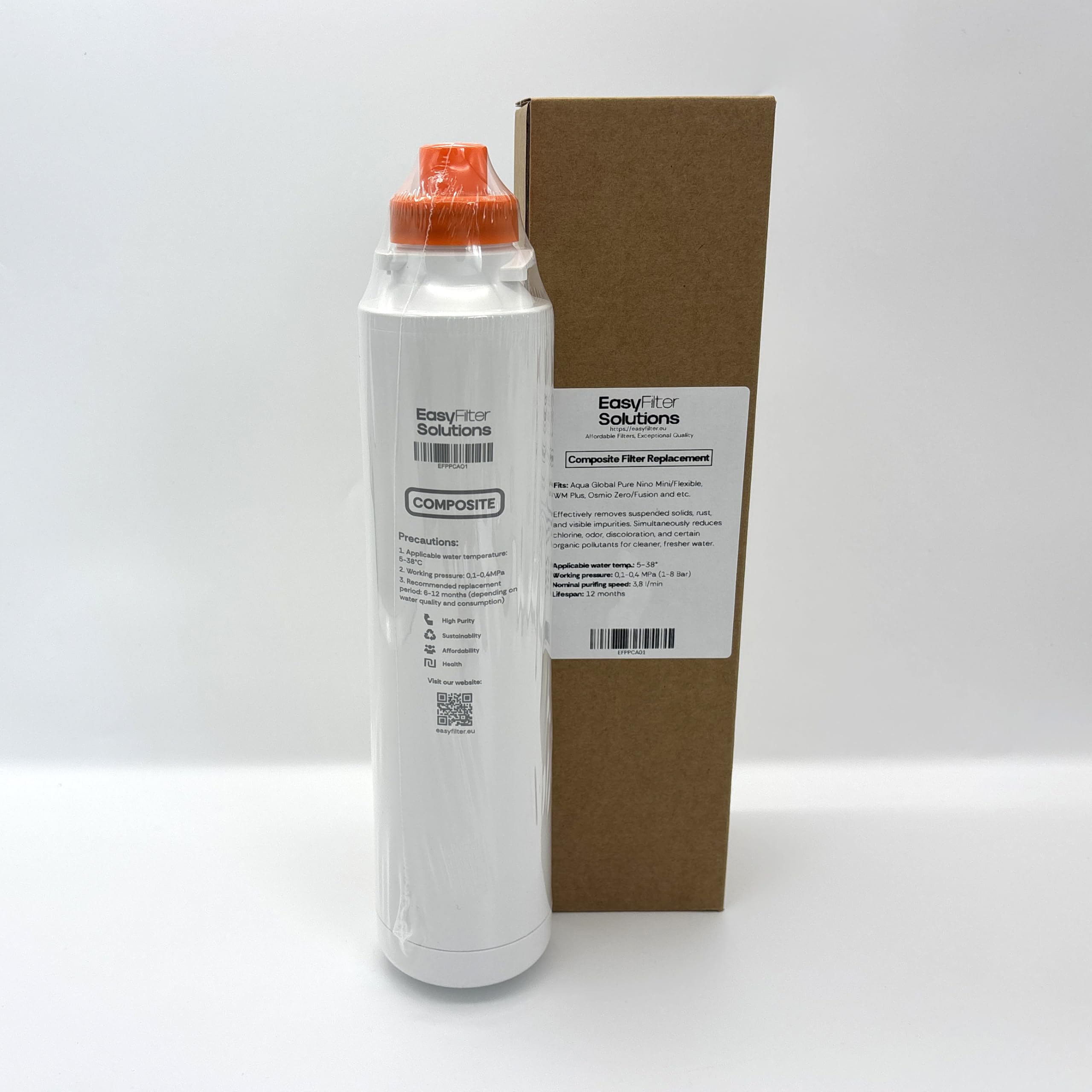 EasyFilter Composite filtr zastępczy do wody Aqua-Global, do Pure Nino Mini Flexible i innych systemów odwróconej osmozy, filtr zamienny o długiej żywotności
