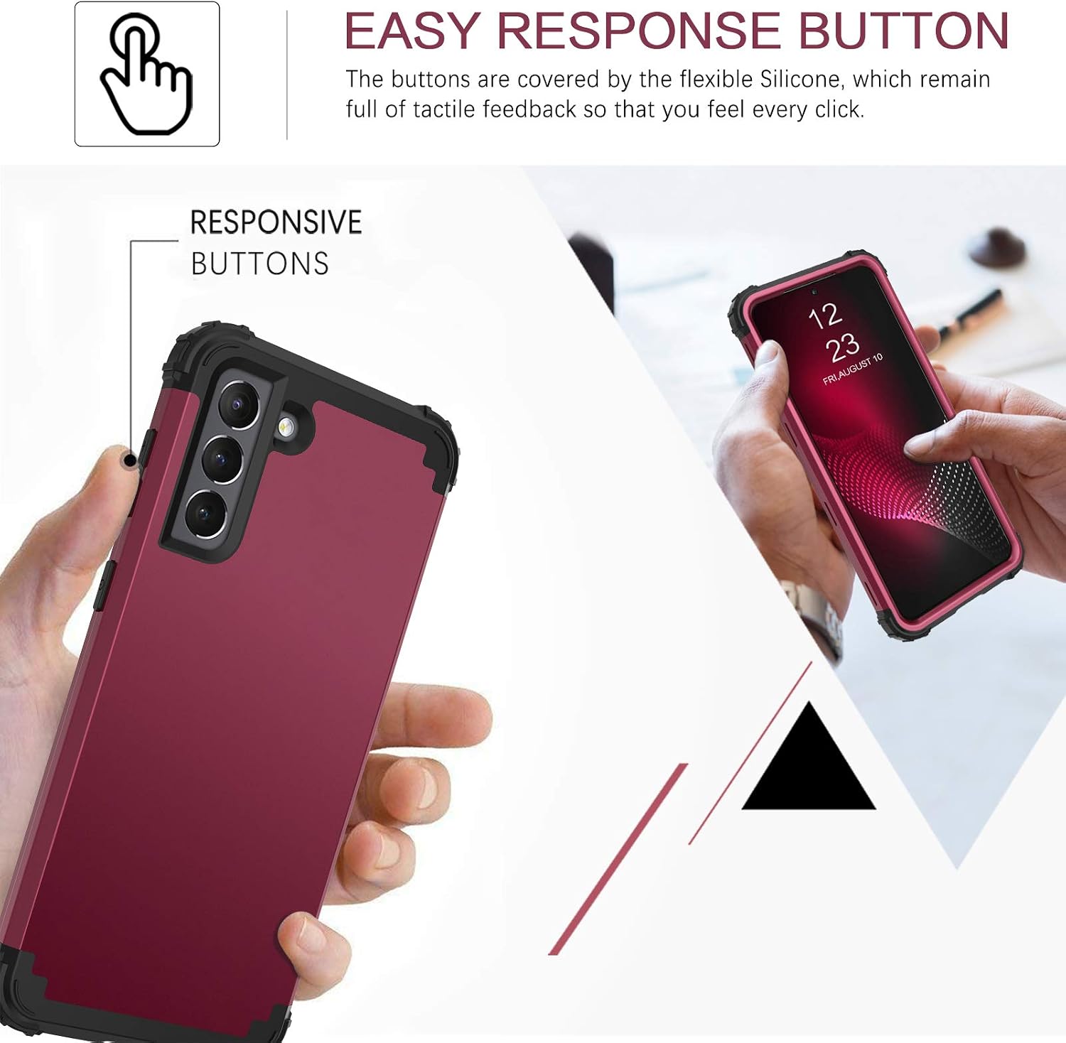 BENTOBEN Case Compatible with Samsung Galaxy S21, 3 in 1 Heavy Duty Hybrid Hard PC Soft Silicone Bumper Shockproof Anti Slip Protective Case for Samsung Galaxy S21 5G 6.2 Inch (2021 Release), Wine Red