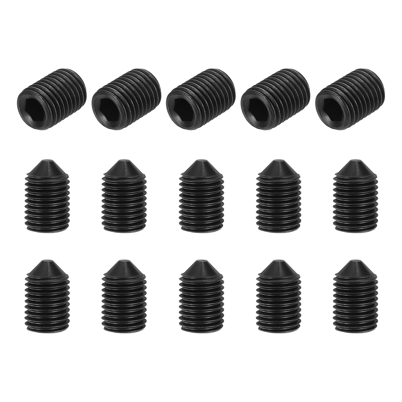 sourcing map 15 Pcs M16x25mm Cone Point Set Screws, Carbon Steel Hex Socket Grub Screws for Bathroom Fixtures Repair Furniture DIY Project