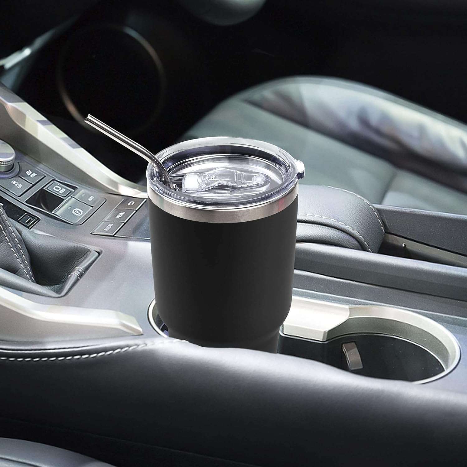 keskriva Tumbler with Lids and Straws,Stainless Steel Vacuum Insulated Coffee Powder Coated Travel Mug Leak Proof Straw Lid & Flip Metal 1 Brush 30oz Cleaning Brush, Double Wall Insulated(Black 4