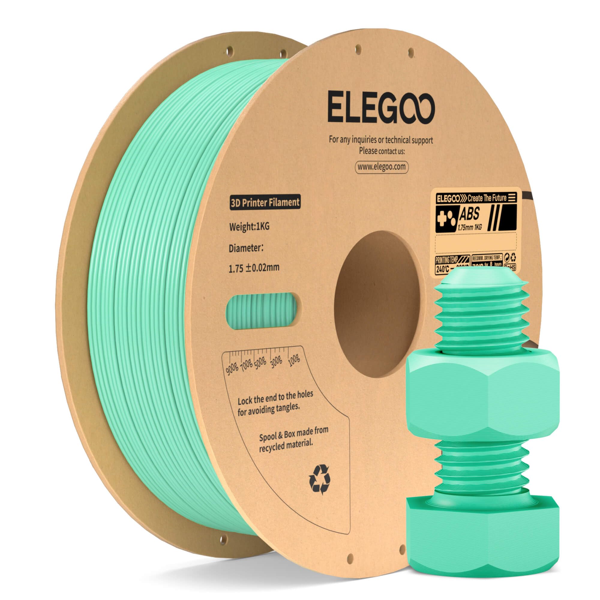 ELEGOO Filamento ABS 1,75 mm 1 kg per Stampante 3D Ciano