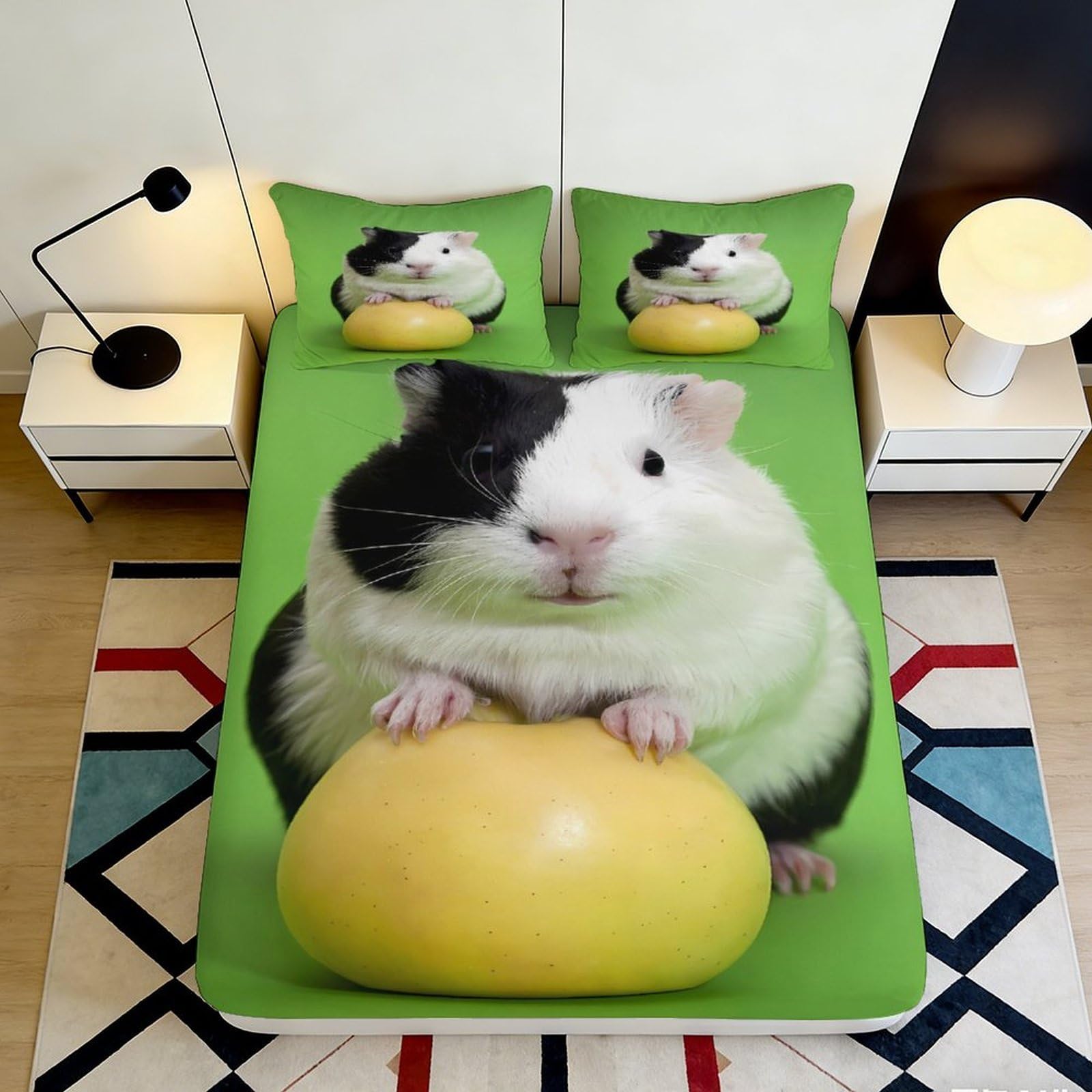 3D Printed Guinea Pig Fitted Sheet Microfiber Deep Pocket Non-Slip Guinea Pig Mattress Fitted Cover for Bedroom 90x200x25cm