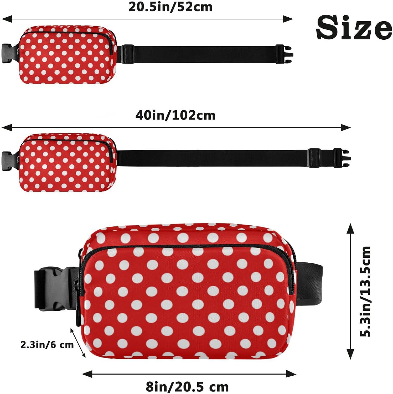 Red White Polka Dot Pattern Belt Bag for Women Men Fanny Pack Small Waist Pouch Crossbody Bags for Outdoor Hiking Running Travel - Image 3
