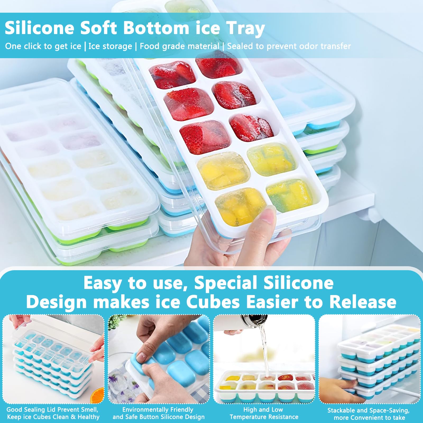 Silicone Ice Cube Tray - Stackable & Leak-Proof -3 Silicone Ice Cube Tray - Stackable & Leak-Proof -3