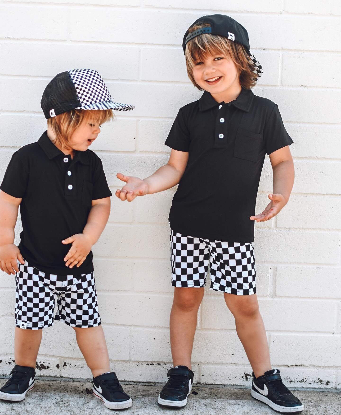 Toddler Baby Boy Outfits Short Sleeve Lapel T-shirt Shirts Checkerboard Stretch Shorts Toddler Summer Clothes (Black, 18-24 Months)