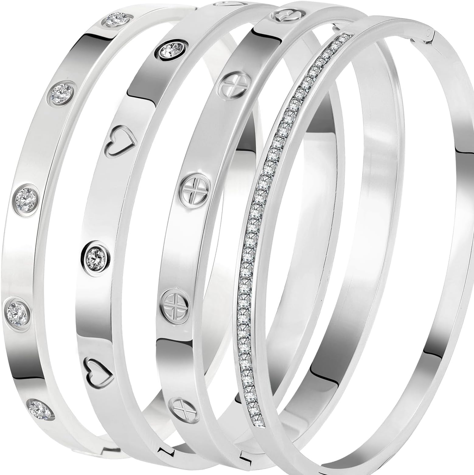 Stainless Steel Bangle Bracelet Set for Women - Silver/Gold Love Bangle Non Tarnish Jewelry with Sparkling Crystal Inlay for Love Gifts