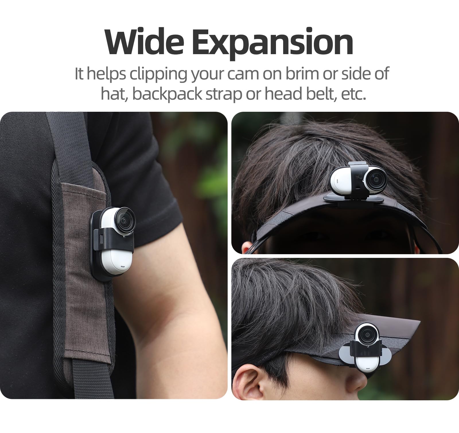 Soporte de clip para sombrero Insta360 Go 3S/Go 3 con dos cuñas de rotación de 360°, vista POV, fácil instalación para accesorio de cámara de acción
