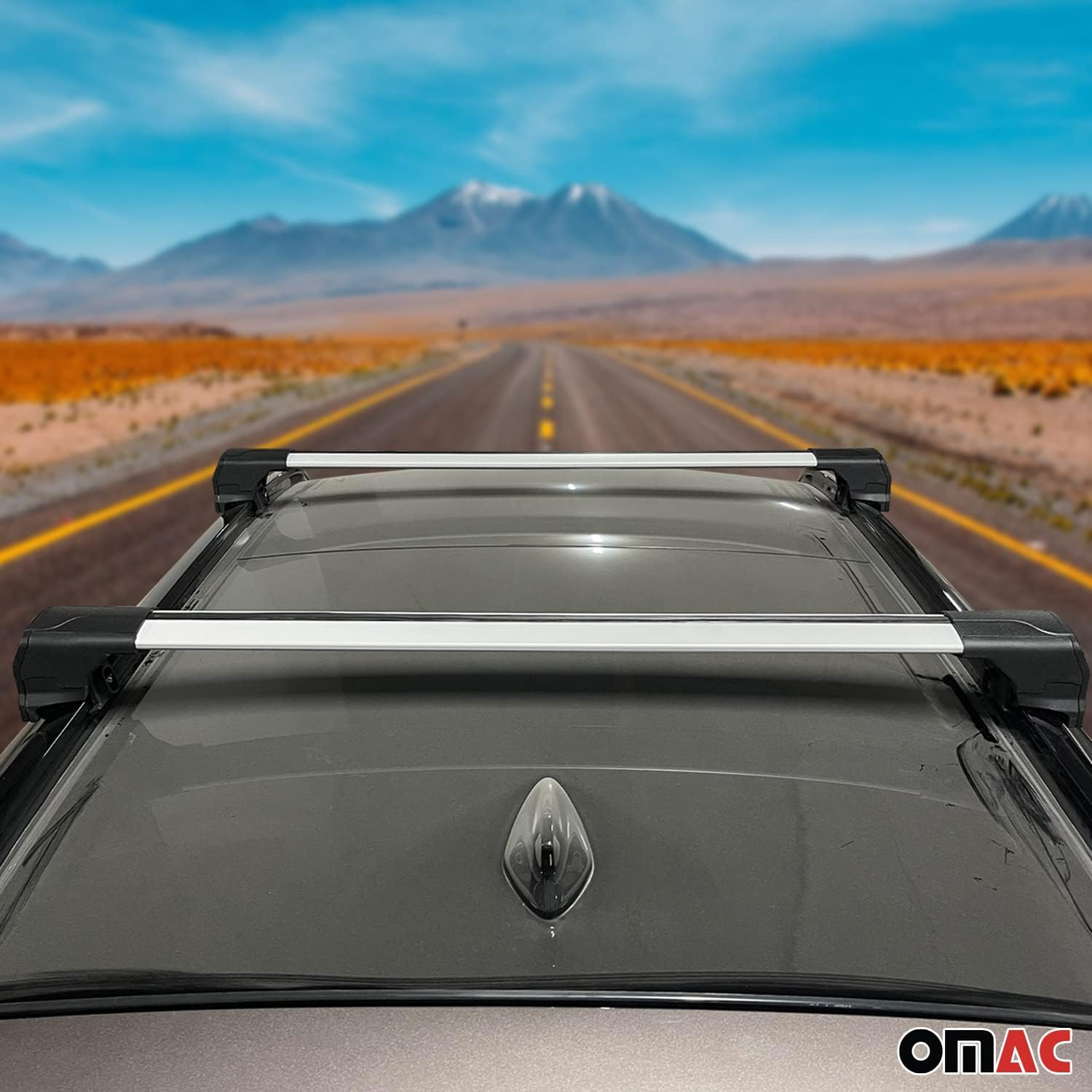 OMAC Aluminum Roof Rack Cross Bars for Hyundai Santa Fe 2019-2023 – City Crash – ISO/PAS 11154:2006 – Lockable – Max 165 lb / 75 kg – 2 Bars Silver