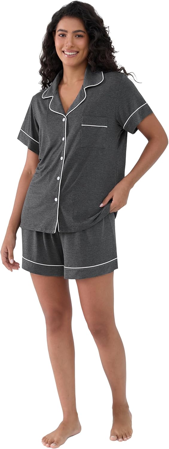 Joyaria Womens Cooling Bambo Viscose Pajamas Short Sleeve Button Down Pj Shorts Set Ultra Soft Summer Sleepwear-Small-XXL