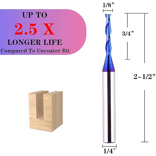 Miniatura 2 de Spiral Router Bits Up Cut 18 inch Cutting Dia 14 inch Shank Solid Carbide End Mill with Nanco Blue Coating CNC Bits for Wood Cut 3D Carving Engraving