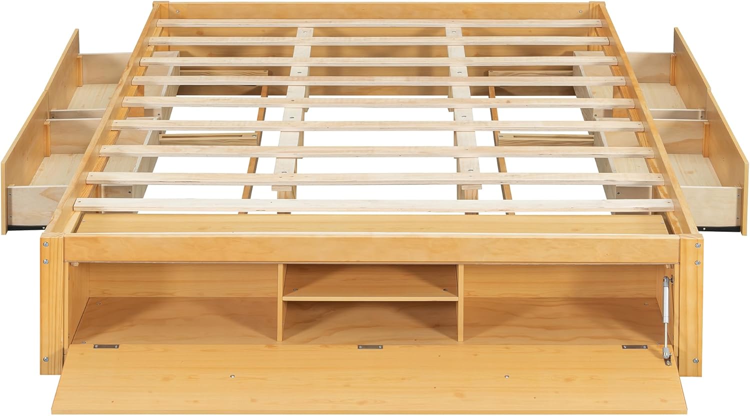 Harper & Bright Designs Queen Size Bed Frame with Drawers and Hydraulic Lift Footboard Storage, Solid Wood Platform Bed for Kids Teens Adults, No Headboard, Space Saving, Antique Natural