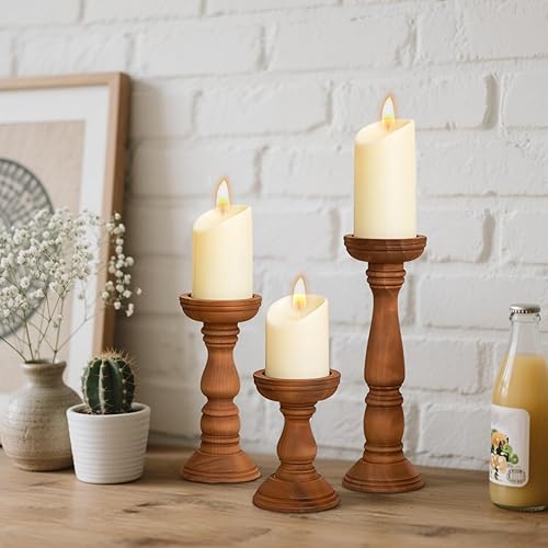 Miniatura 4 de Generic Set of 3 Rustic Wooden Candle Holders, Distinctive Pillar Holders for Home Styling, Vintage Farmhouse Aesthetic, Perfect for Celebrations
