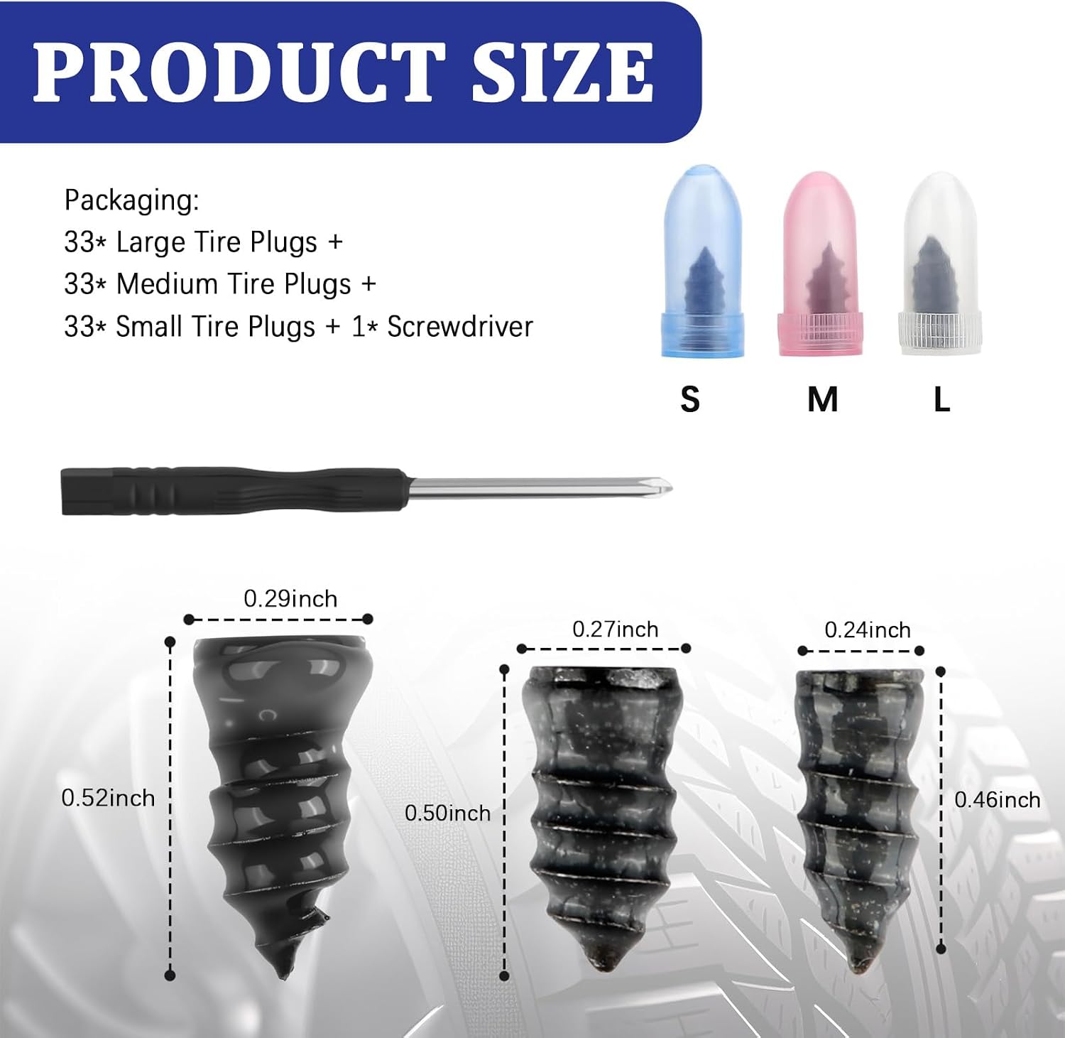 100PCS Screw Tire Plugs Kits with Screwdriver,3 Sizes Screw in Tires Plugs for Self Quick Puncture Repair,Tire Repairs Rubber Nail Kit as Tires Repair Kit for Car/Truck/Motorcycle