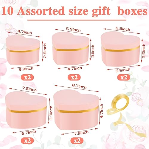 Miniatura 2 de Harloon 10 cajas de corazón para flores con tapas y cinta, cajas de regalo para el día de la madre, cajas de regalo de papel anidado para arreglos
