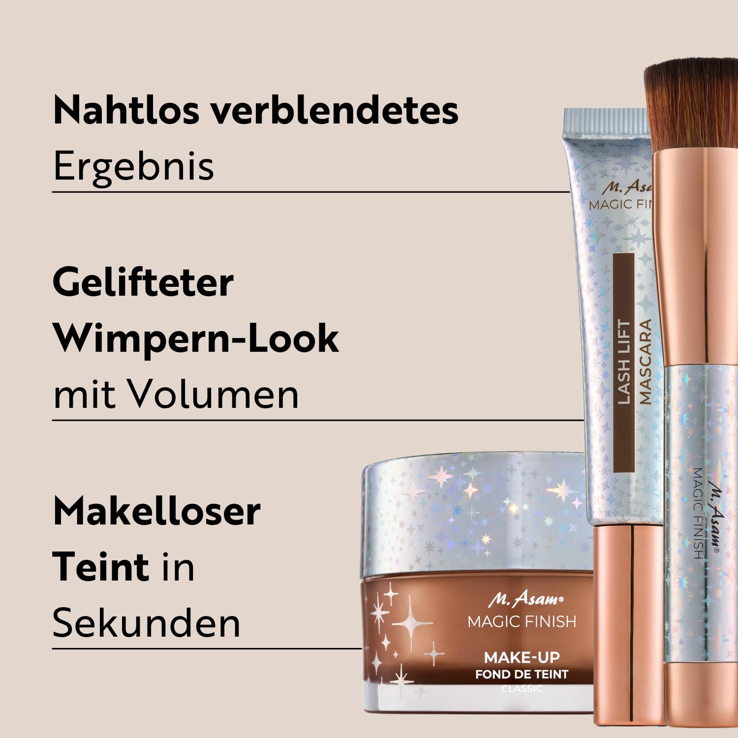 M. Asam Magic Finish Christmas Star Set (3-teilig) | Make-up Set mit Magic Finish Mousse, Lash Lift Mascara und Foundation Pinsel