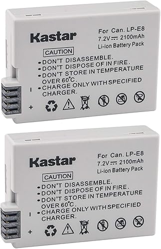 Kastar Paquete de 2 baterías de repuesto para cámaras digitales Canon LP-E8 LPE8 y Canon Rebel T5i T4i T3i T2i 550D 600D 650D 700D Kiss X4 X5 X6