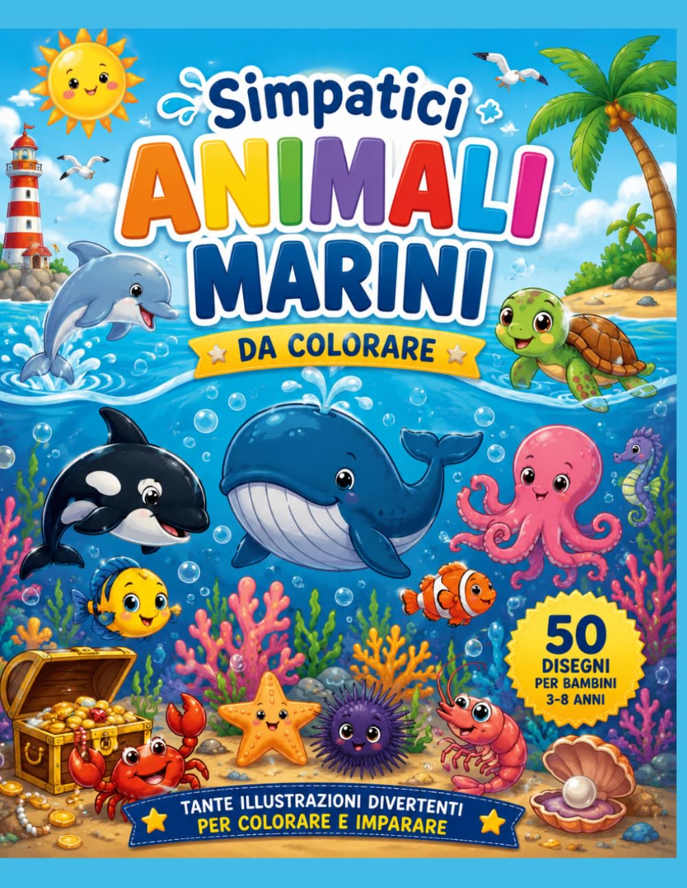 Simpatici Animali Marini da Colorare: 50 divertenti disegni da colorare per bambini dai 3 agli 8 anni (Simpatici libri da colorare per bambini)