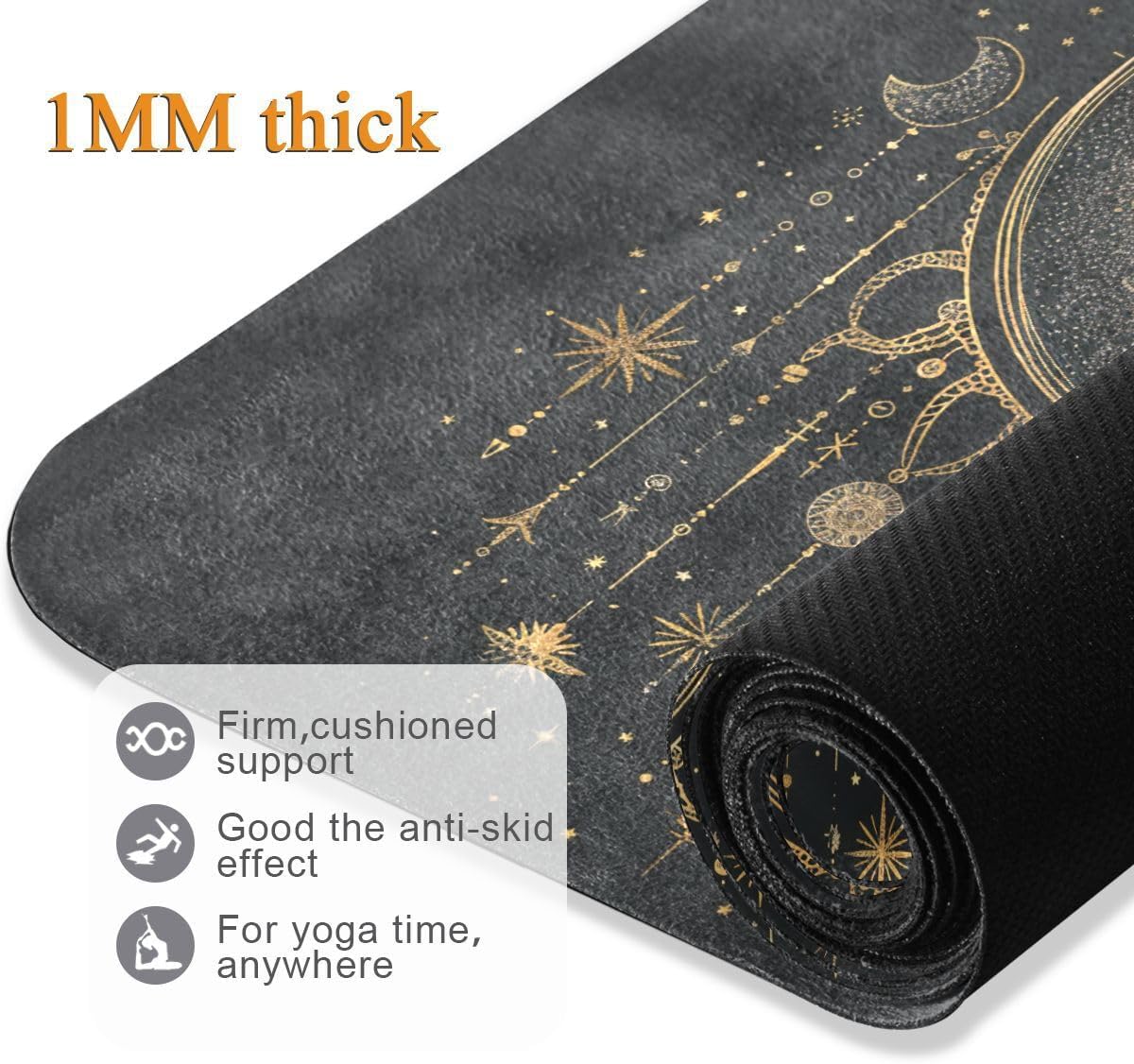 ALAZA Astrology Stars Crescent Yoga Mat Non Slip Fitness Exercise Mat, Workout Mat for Yoga, Pilates and Floor Exercises