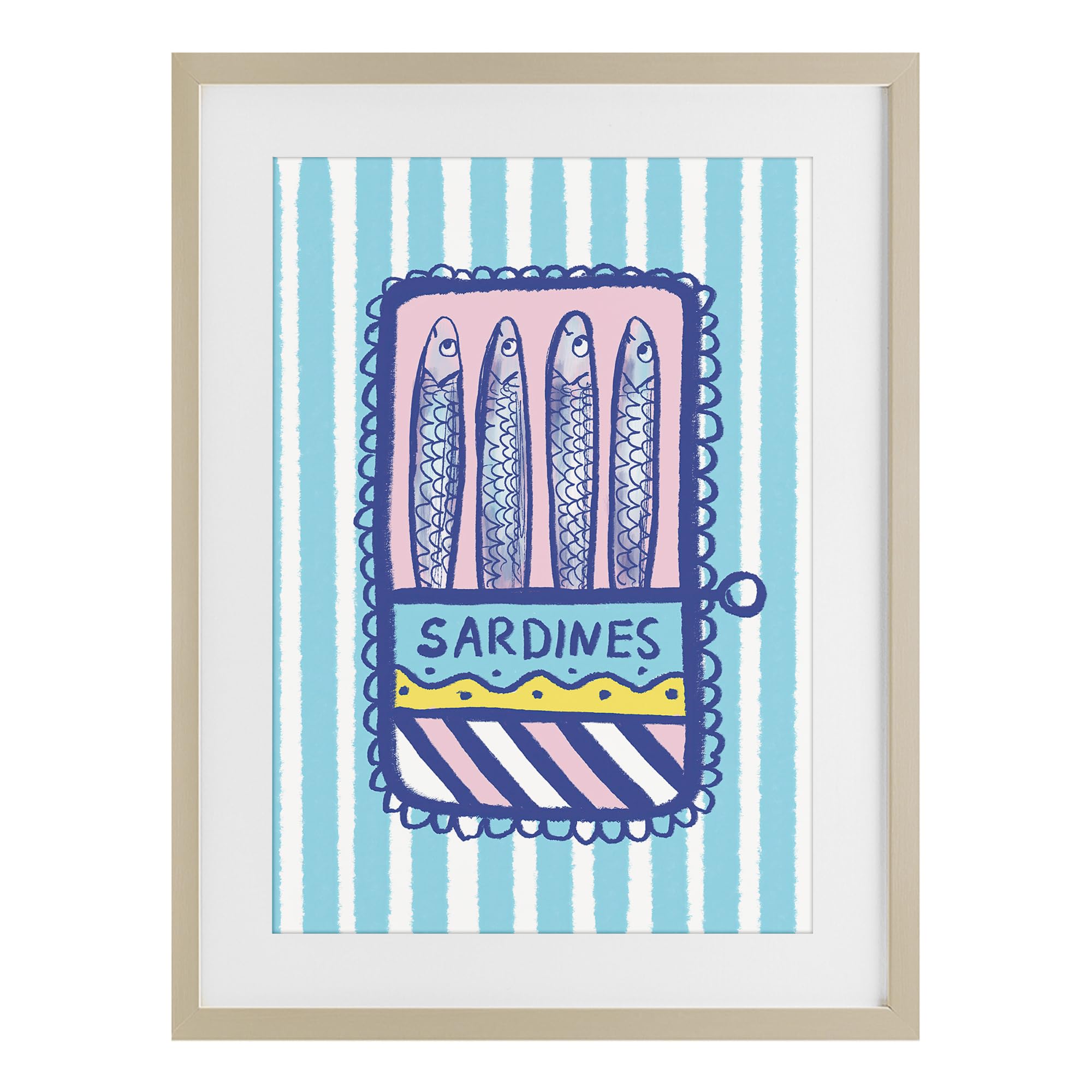 Stupell Industries Harvest Pine (Textured) Retro Sardines Nautical Kitchen, 14 X 20 Inch Framed Print Under Glass