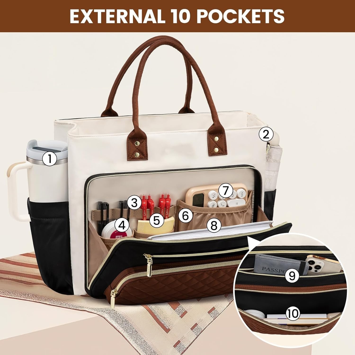 Teacher Work Tote Bag with Large Cup Holder, Nurse Laptop Bag for Women, Business Professional Computer Briefcase Handbag