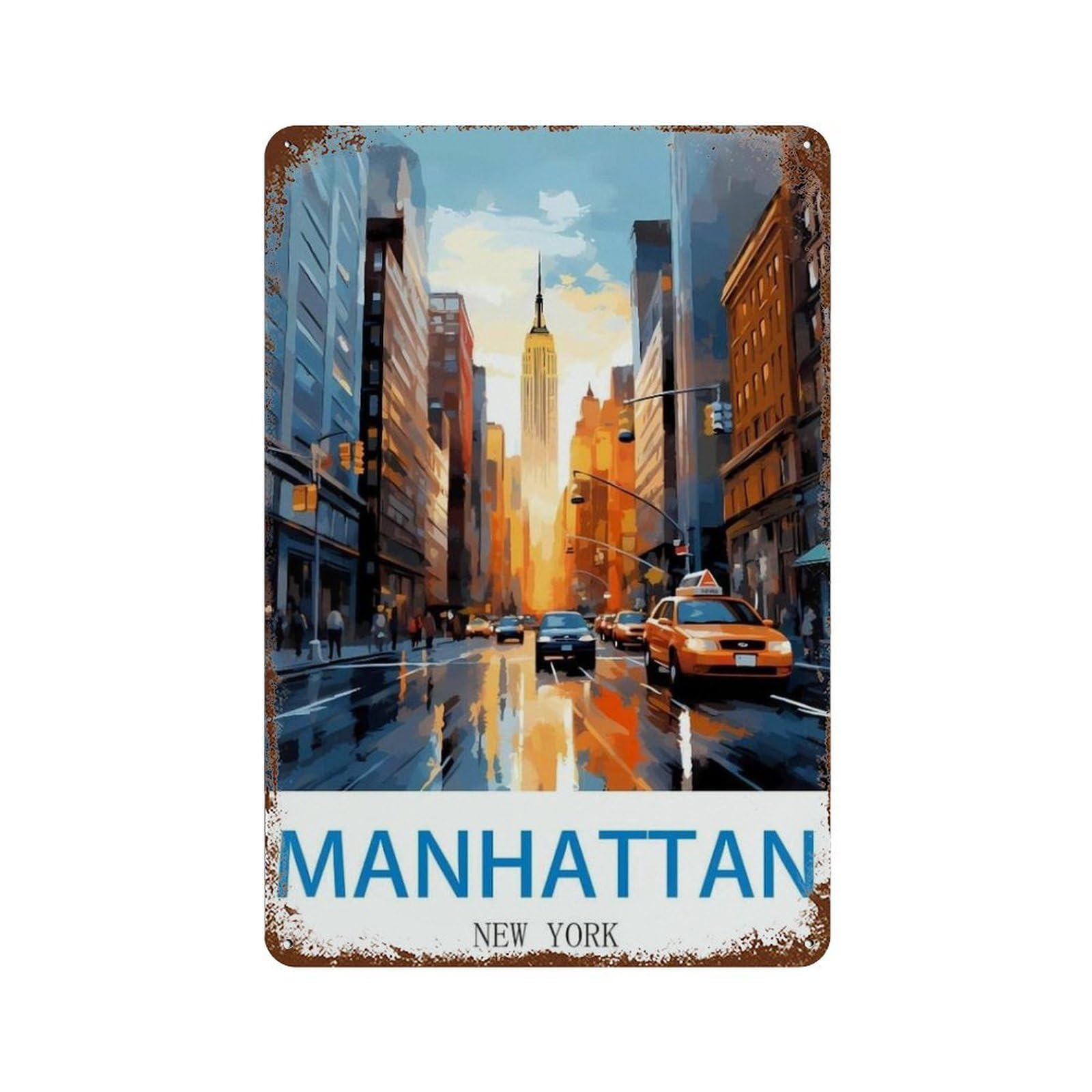 Pgcksk A26 Metal Sign Tin Sign，Manhattan New York，Metal Signs Office Personalised Sign Vintage Metal Sign Home Wall Room Decoration(15X30cm）6X12 Inch-S86