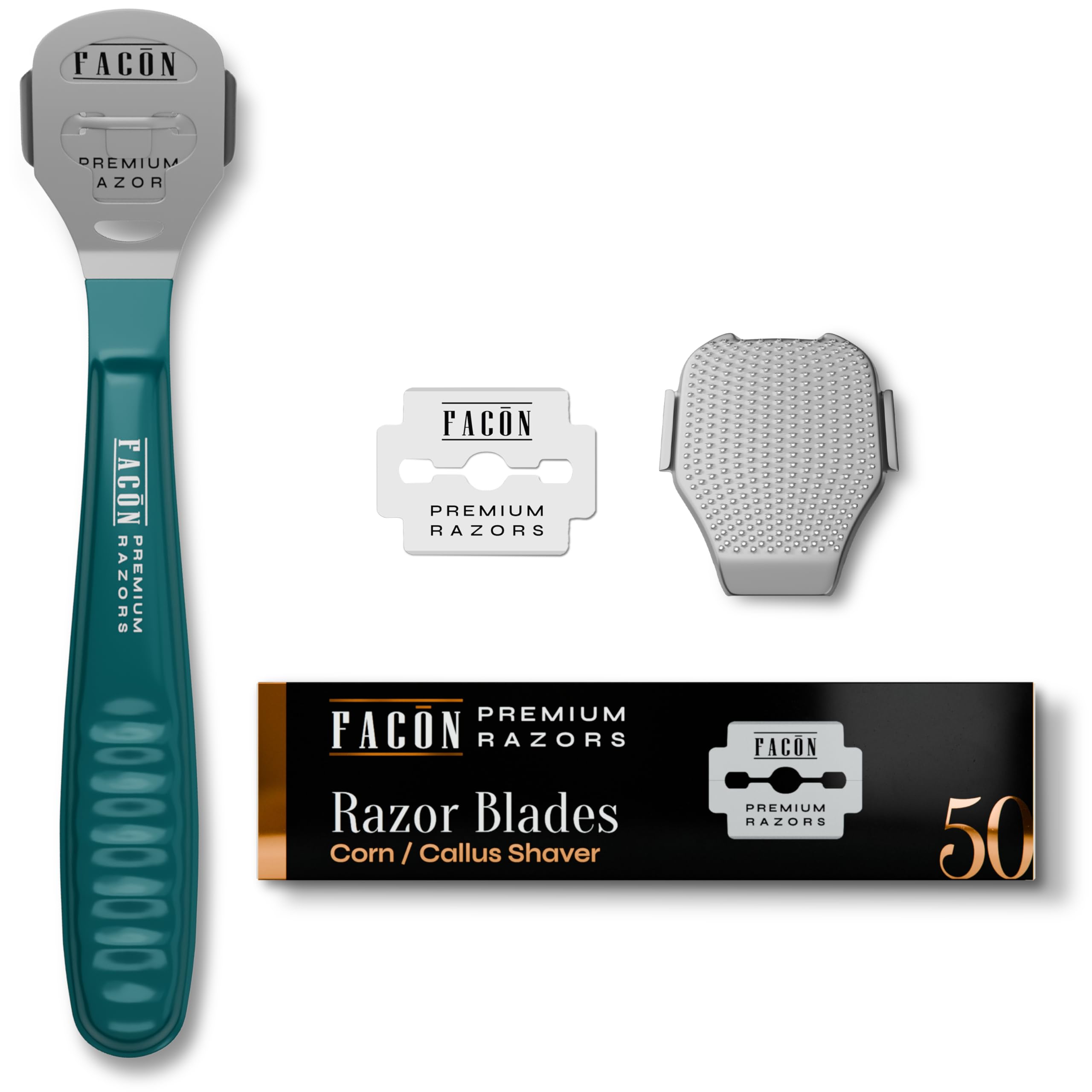 Facón Professional Callus Shaver Remover with 50 Blades, Pedicure Razor for Feet &amp; Hands, Foot Razor for Callus Removal, Callus Blade Remover, Corn Shaver, Surgical Grade Premium Stainless Steel Tool
