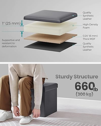 Miniatura 79 de SONGMICS cubo de almacenamiento de piel sintética, asiento, 15 pulgadas, Madera, Negro Negro -,Marrón,Gris-oscuro,Camel marrón,Marrón café,Crema