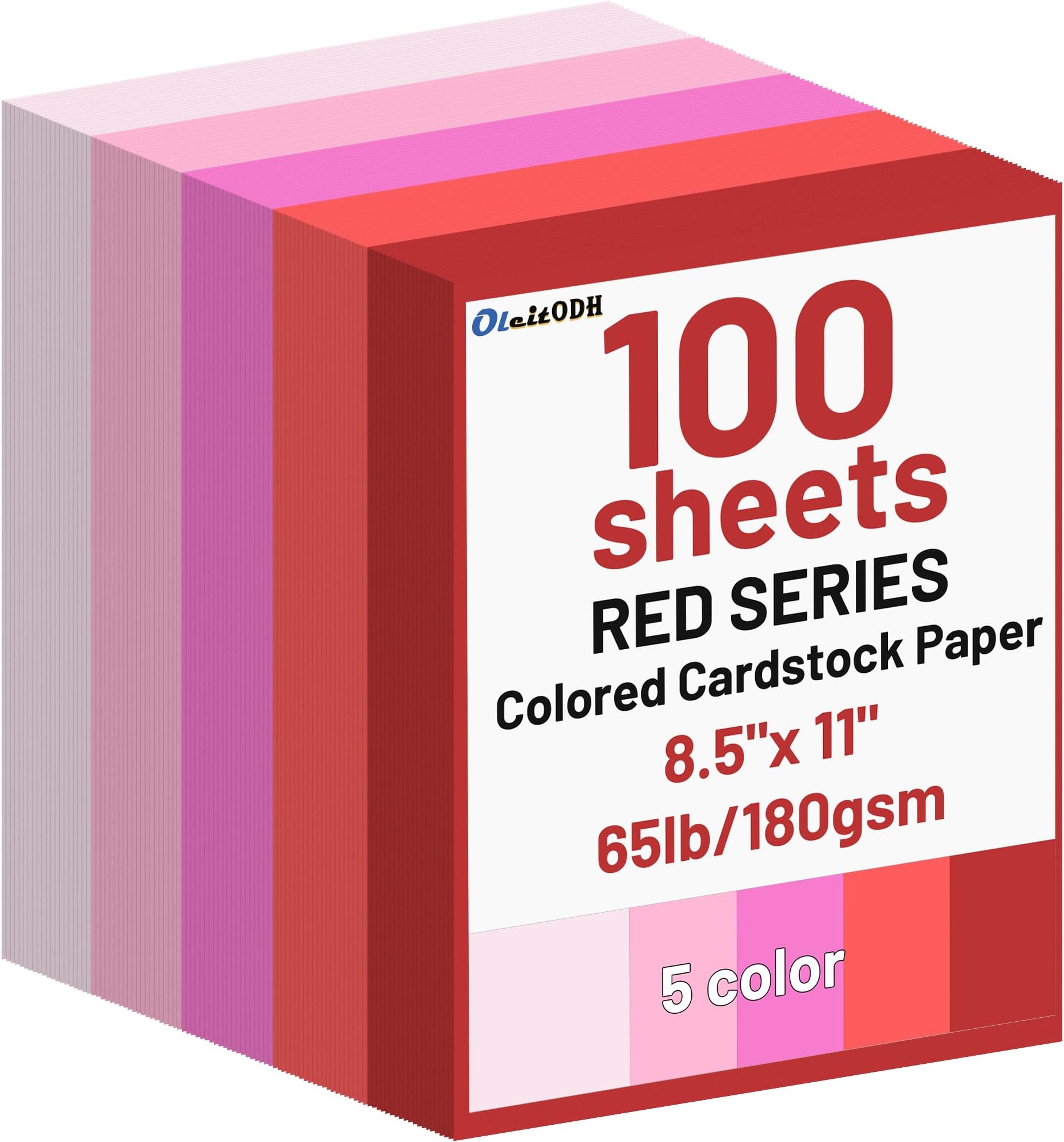 100 Sheets 8.5'' x 11'' Red Colored Cardstock, 5 Assorted Red Tone Colors Card Stock Paper 180GSM/65lb Perfect for Card Making DIY Greeting Cards Scrapbook Printing Invitation Arts and Crafts