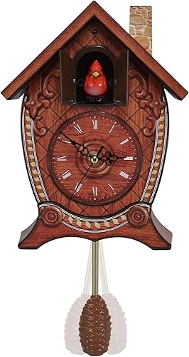 Mark Feldstein & Associates Reloj de cuco con sonido de pared cardenal tradicional estilo chalet, 17 x 8 x 5 pulgadas