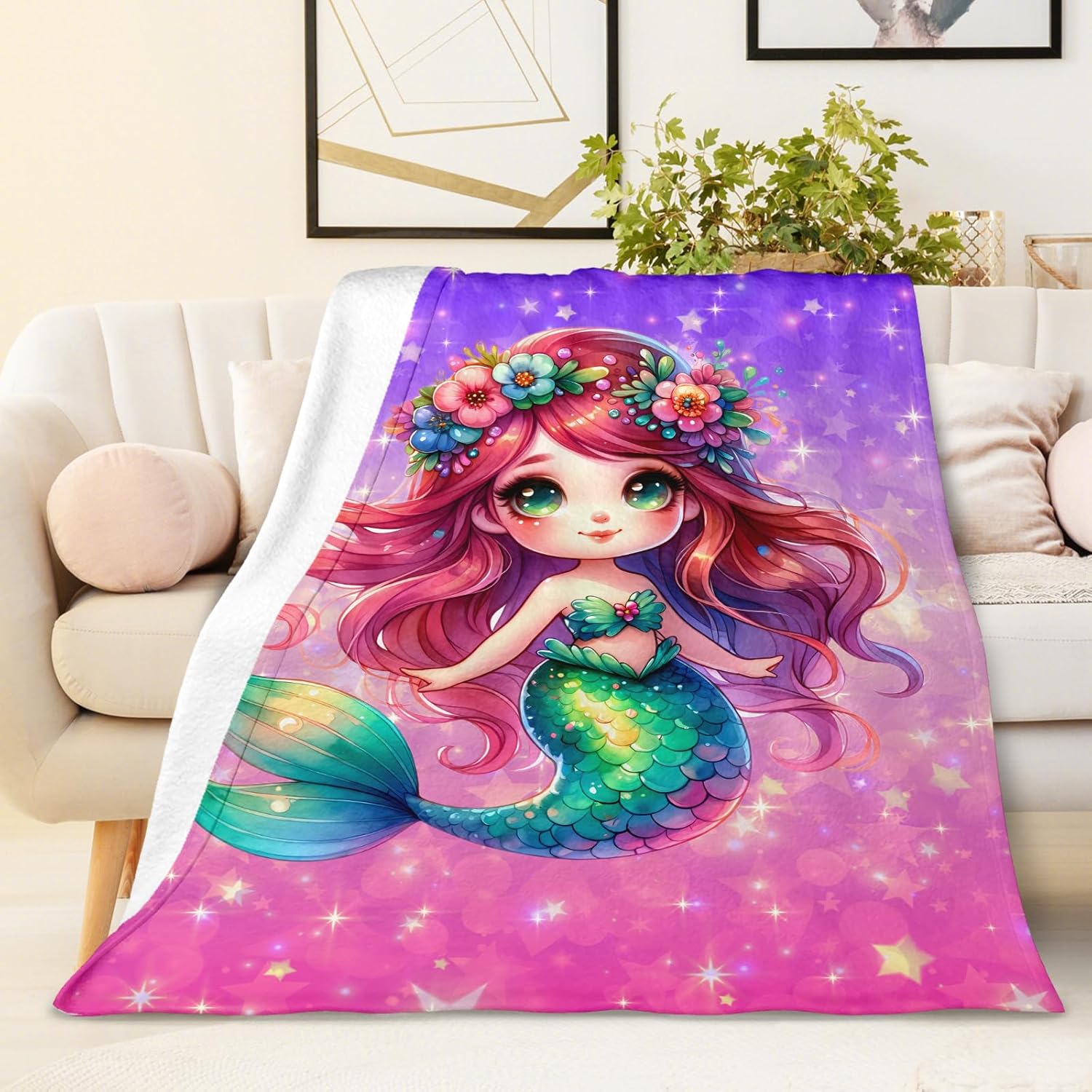 Mermaid Blanket for Girls 4-6, Kids Blankets for Gift, 50" X 40" Soft Cozy Woolly Blanket for Bed Bedding Couch Travel Party Decor - Image 5