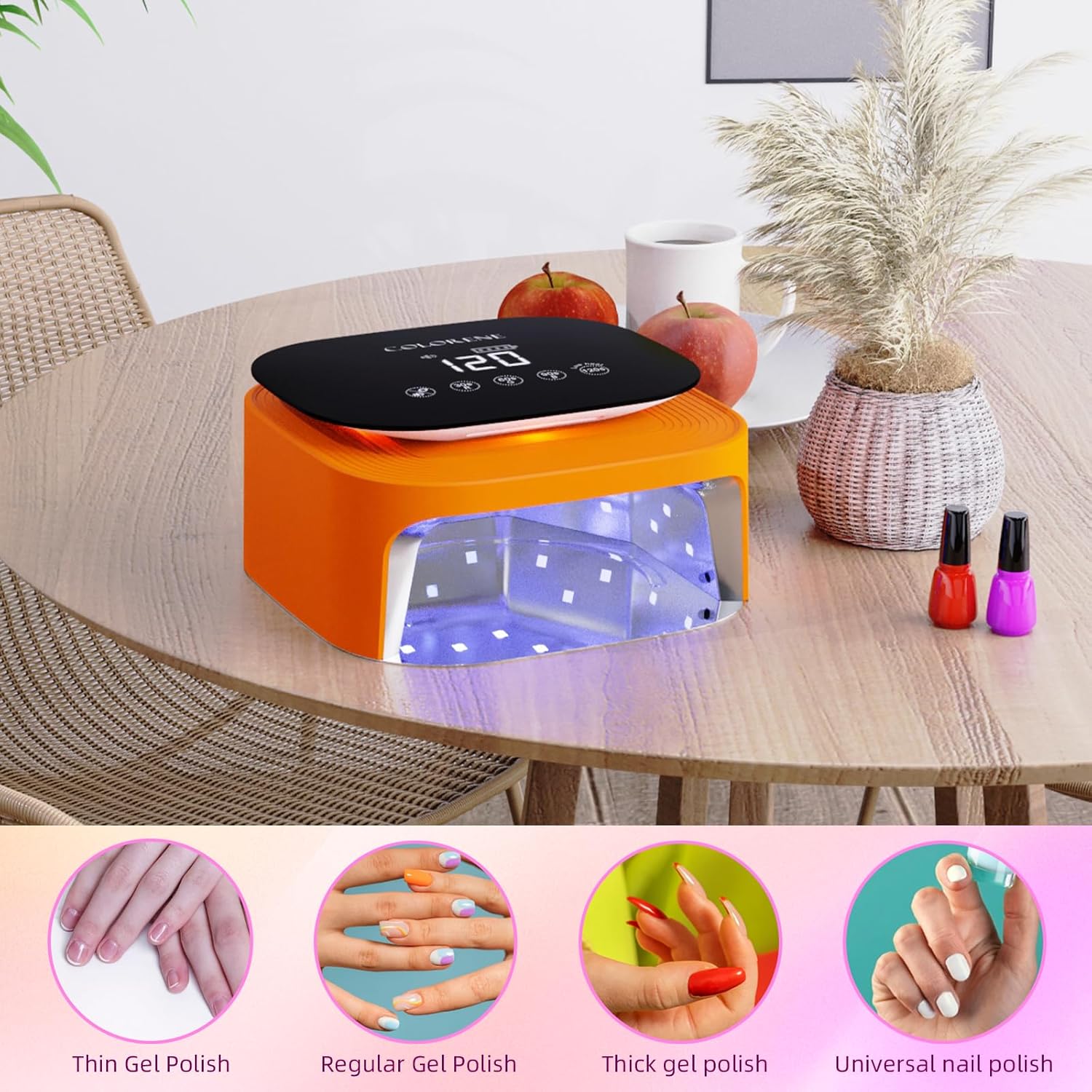 Cordless UV LED Nail Lamp, 60W Rechargeable Nail Dryer Gel Polish Light, Intelligent Auto Sensor LCD Display Curing Lamp, Portable 30 Beads LED Nail Light with 4 Timer Setting