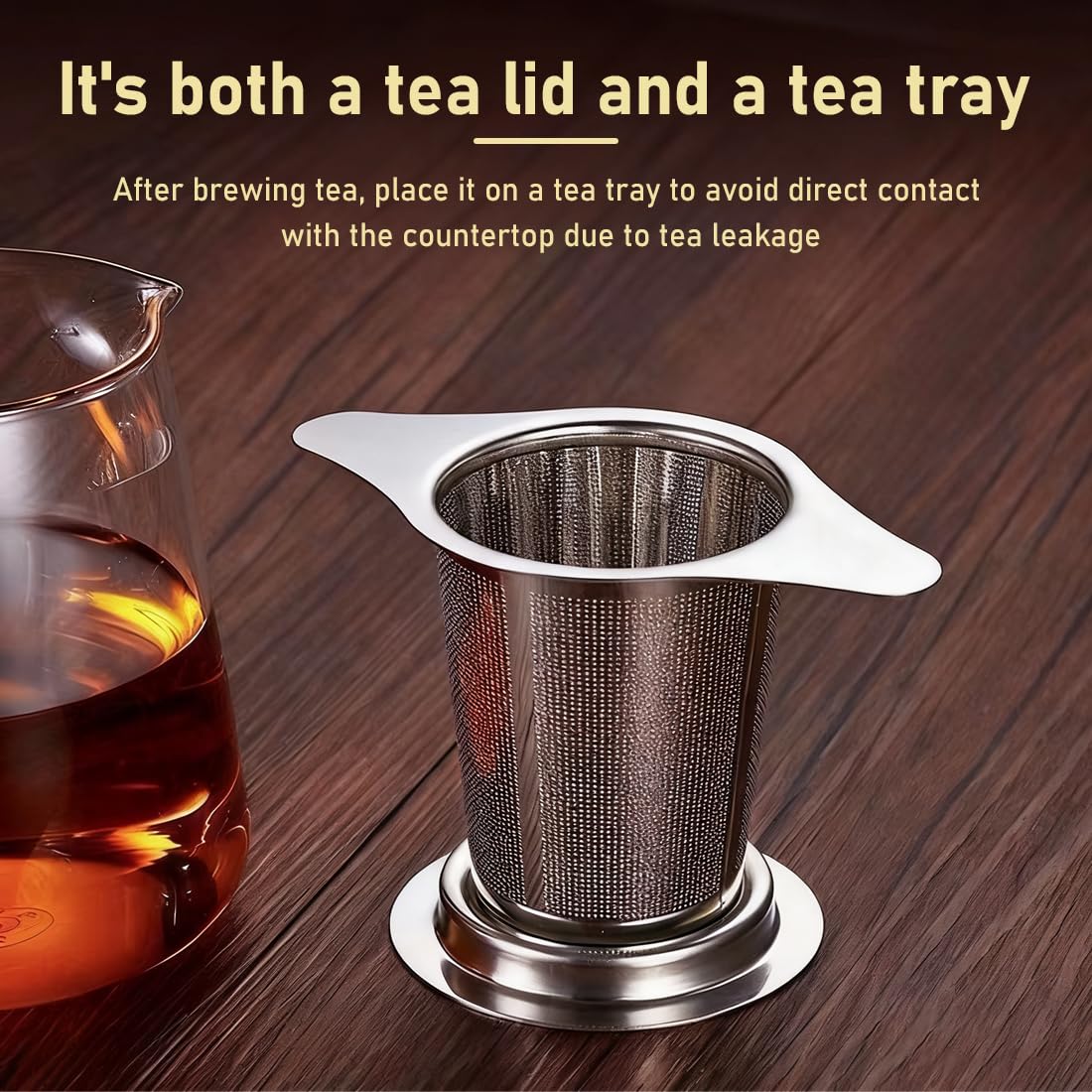 Colador de Té de Acero Inoxidable 2 Piezas, Infusor con Tapa y 2 Asas, Filtro Reutilizable para Tazas y Teteras