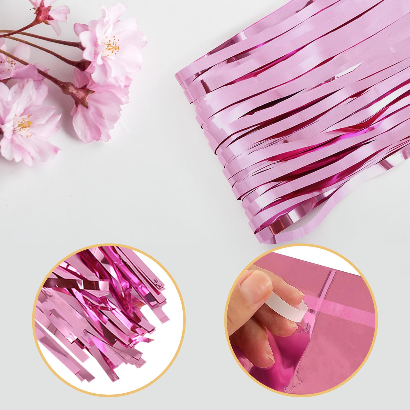 Lot de 10 rideaux à franges métalliques à franges pour fête d'anniversaire, fête prénatale, fiançailles, mariage, Noël (rose) 1 x 2,5 m