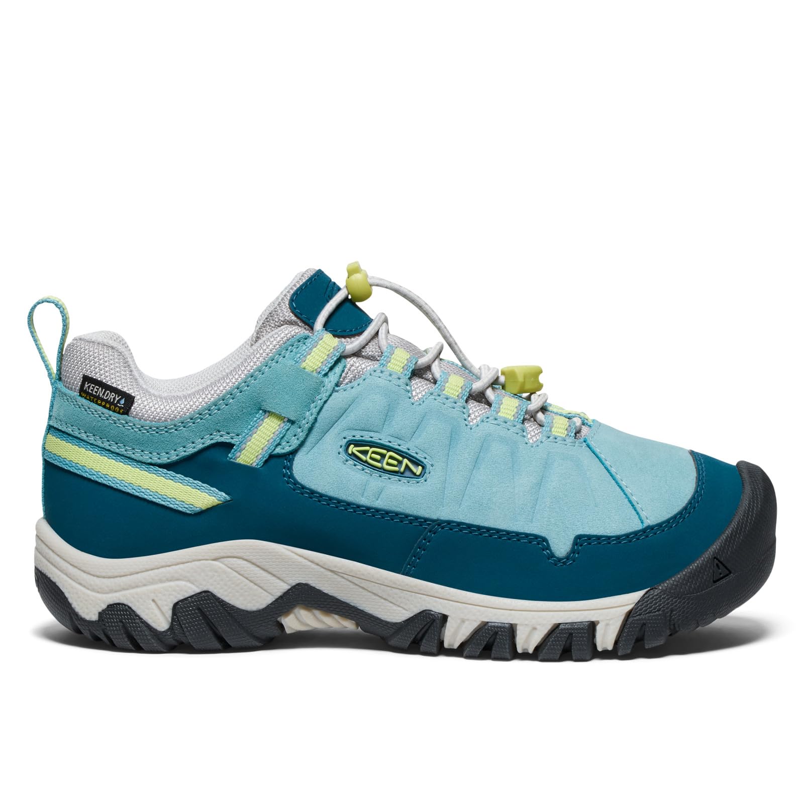 KEEN Targhee 4 Low Height Durable Comfortable Waterproof Hiking Shoes, Reef Waters/Daiquiri Green, 4 US Unisex Big Kid