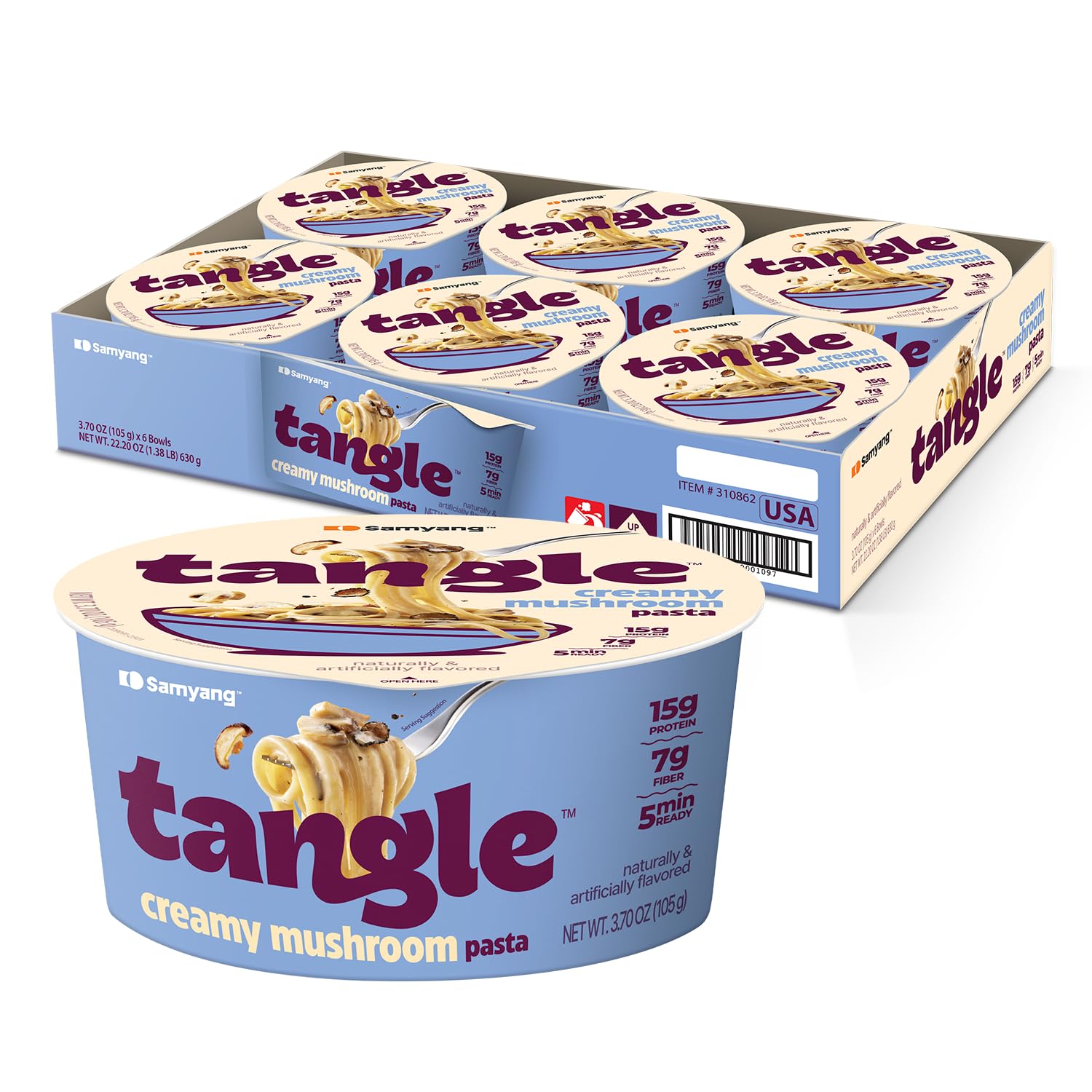 Tangle Creamy Mushroom Instant Pasta Bowl, 15g Protein Linguine, 6 Bowls