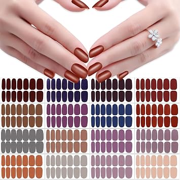 224 Pieces 16 Sheets Dark Solid Color Nail Polish Strips With File Self-Adhesive Stickers Full Wraps for Women Girls Nail Art