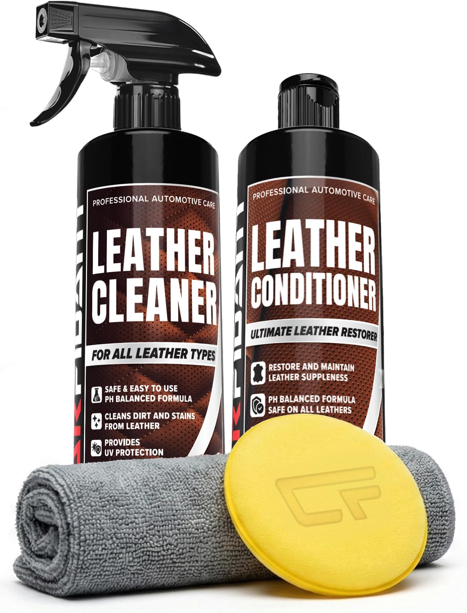 Car Leather Cleaner and Conditioner - pH Neutral, Non-Toxic & Non-Greasy - Gently Cleans, Restores and Protects Leather Seats and Interior - Safe for Leather Furniture, Couch & Sofa - 36 fl. Oz. Kit
