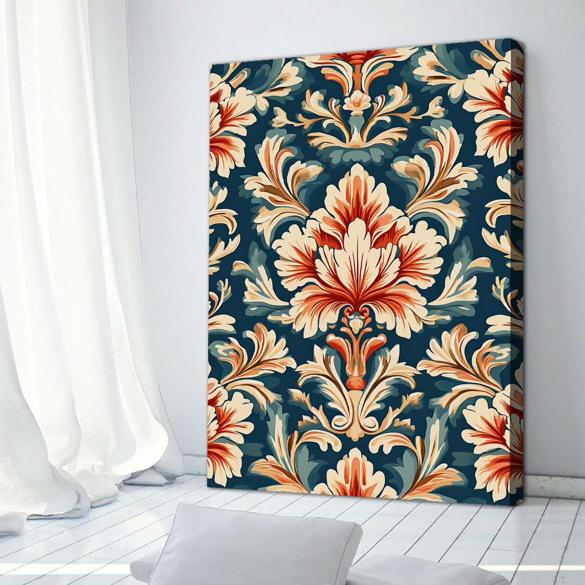 YUNART Vintage kwiatowy obraz na płótnie barokowy Scrollwork nadruki kwiatowe nadruki botaniczne do dekoracji łazienki, biura, gotowe do zawieszenia, 65 x 100 cm, rama wewnętrzna
