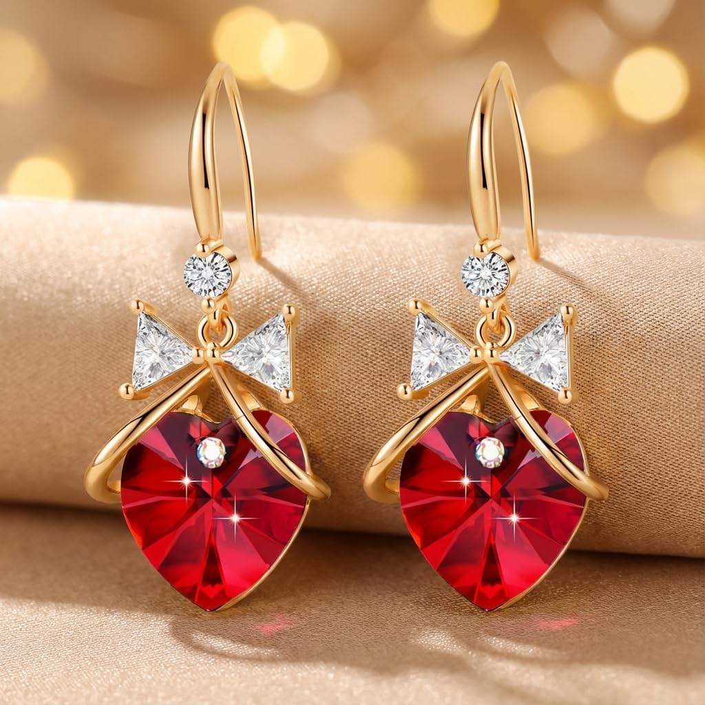 Austrian Crystal Bowknot Heart Drop Dangle Earrings for Women Fashion 14K Gold Plated Hypoallergenic Jewelry - Image 5