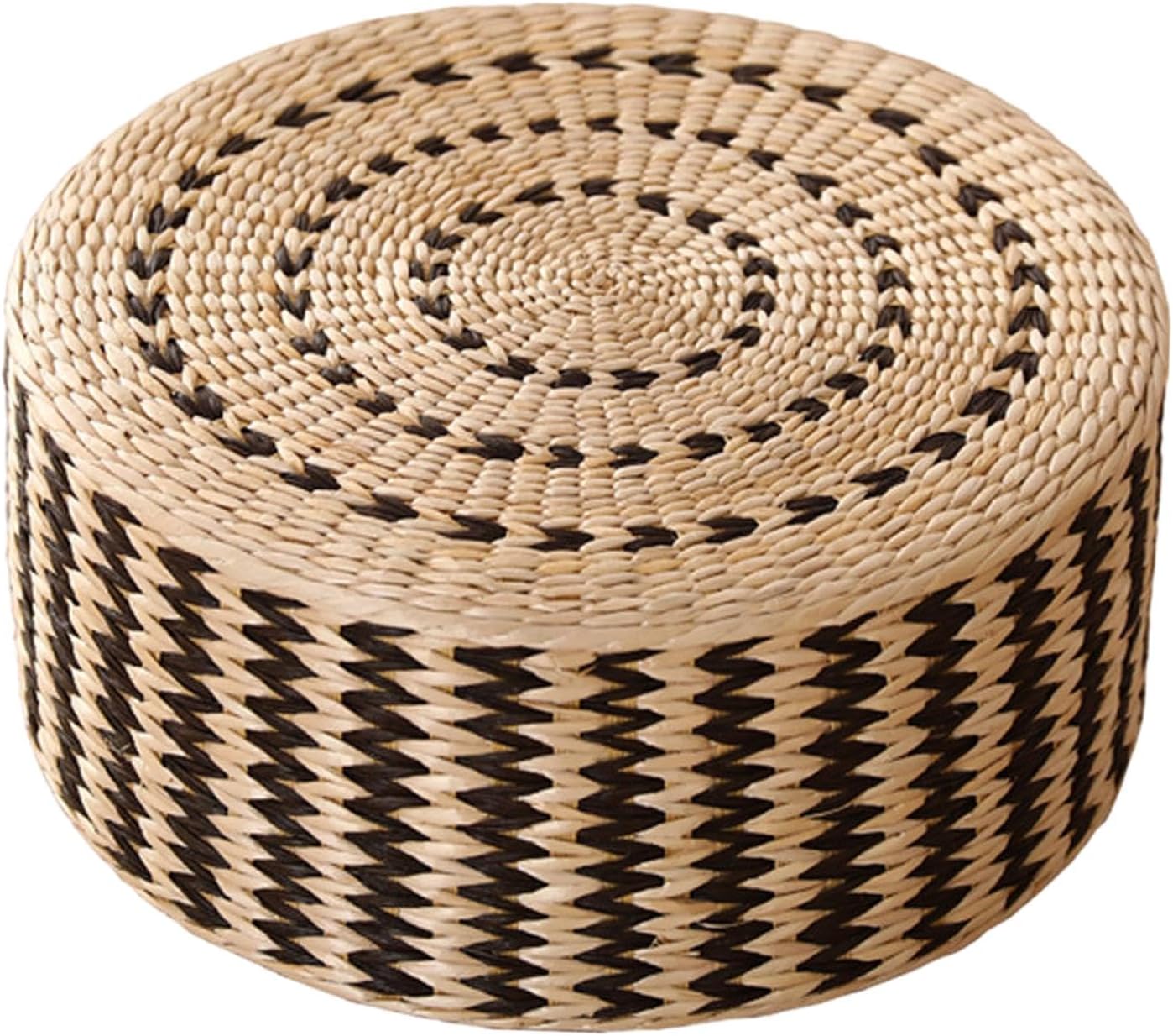 Round Floor Cushion, Tatami Seat Cushion, Thick Floor Pillow, Woven Meditation Cushion for Indoor Outdoor Yoga Balcony Home Decor, Black 40cm