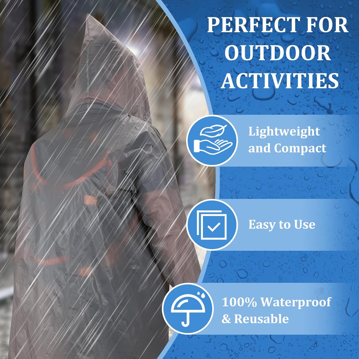 Rain Ponchos for Adults Reusable (2 Pack), Waterproof EVA Raincoats with Hood & Drawstring for Women & Men - Image 4