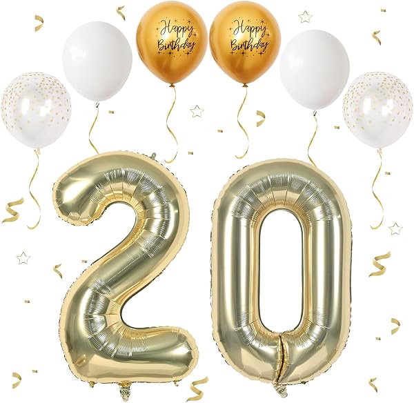 Ballon Anniversaire 20 Ans Champagne d'Or - 101 CM Chiffre 20, Happy Birthday Decoration, Décoration Numéro pour 20 - Vole à l'Hélium - 1