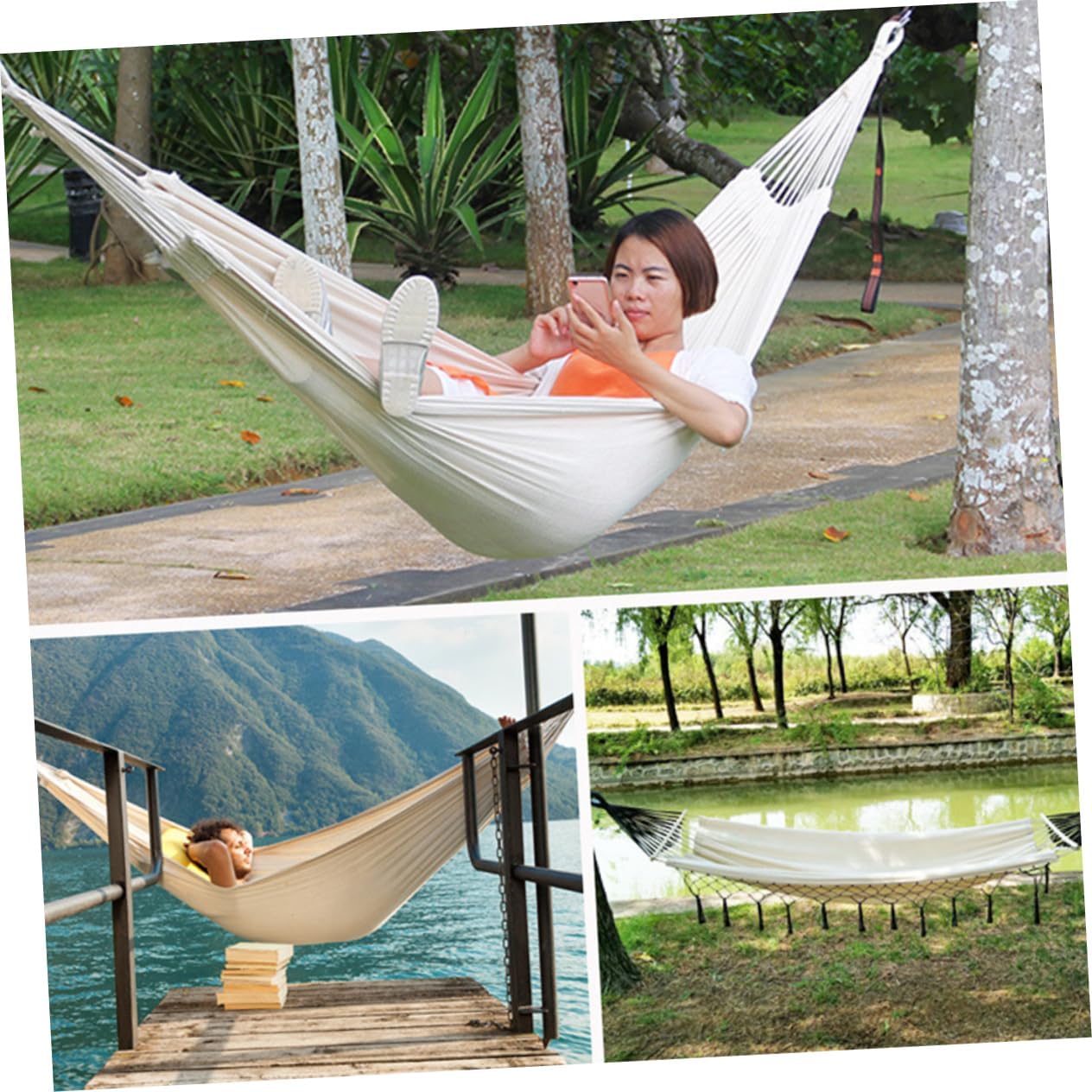 POPETPOP Canvas Swing Hammock Camping Outdoor Patio Decor Hanging Chair Strong Binding Rope