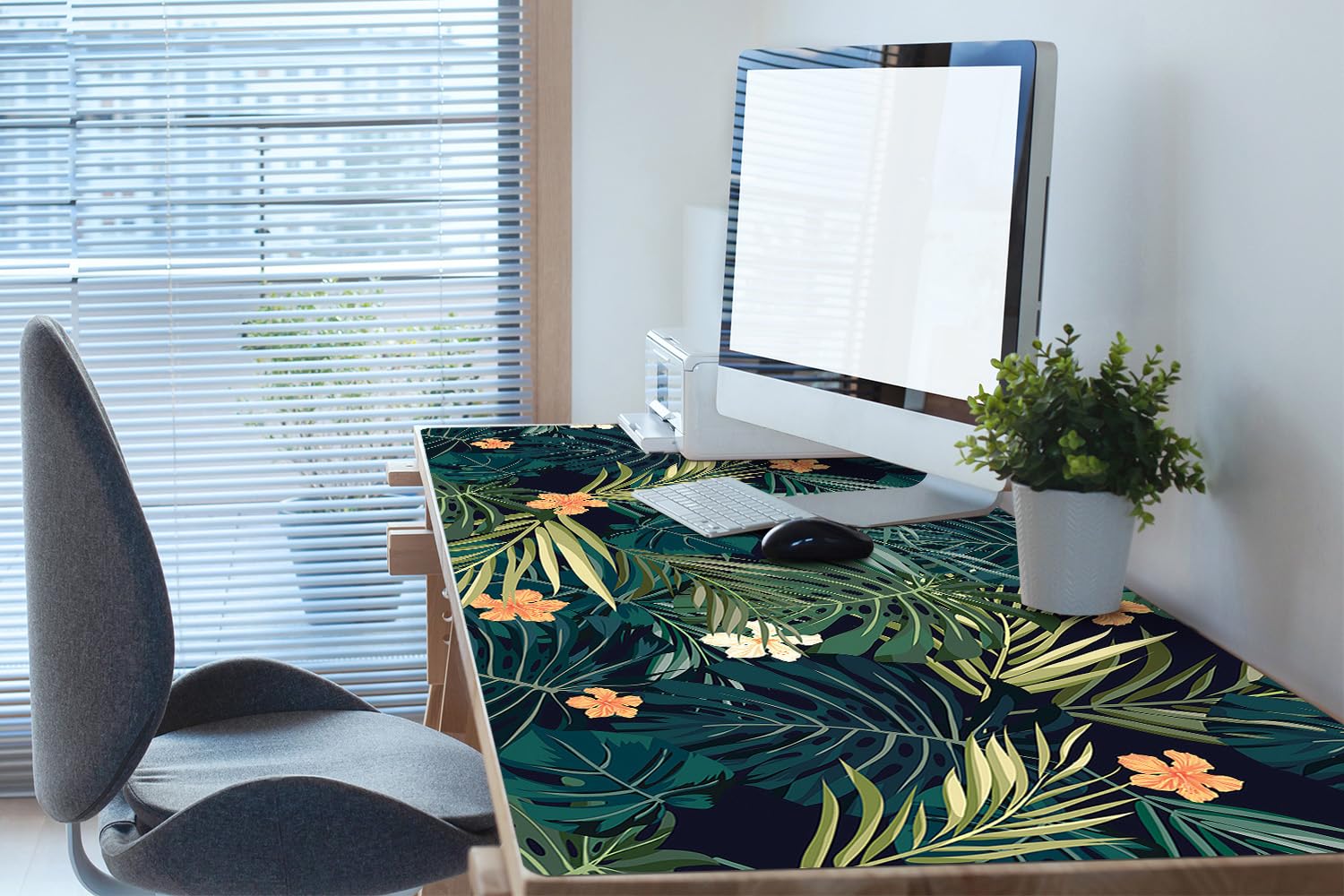 Sottomano da Scrivania 120x60 cm Impermeabile in Vinile PVC Protezione e Decorazione Facile da Pulire Superficie Protettiva per Ufficio e Casa Antiscivolo - Fiori e foglie