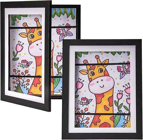 GMOND Paquete de 2 marcos de arte para niños, marcos de arte para niños de apertura frontal, intercambiables, muestra un marco de fotos de 8 x 11.5