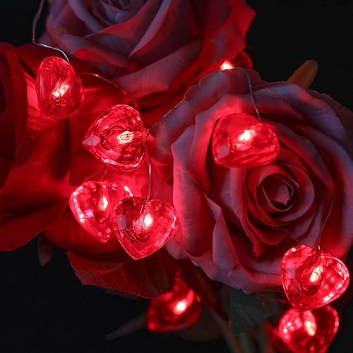 Miniatura 7 de Paquete de 2 decoraciones para el día de San Valentín, total de 100 LED, 8 modos de funcionamiento con pilas, con temporizador, corte de diamante,